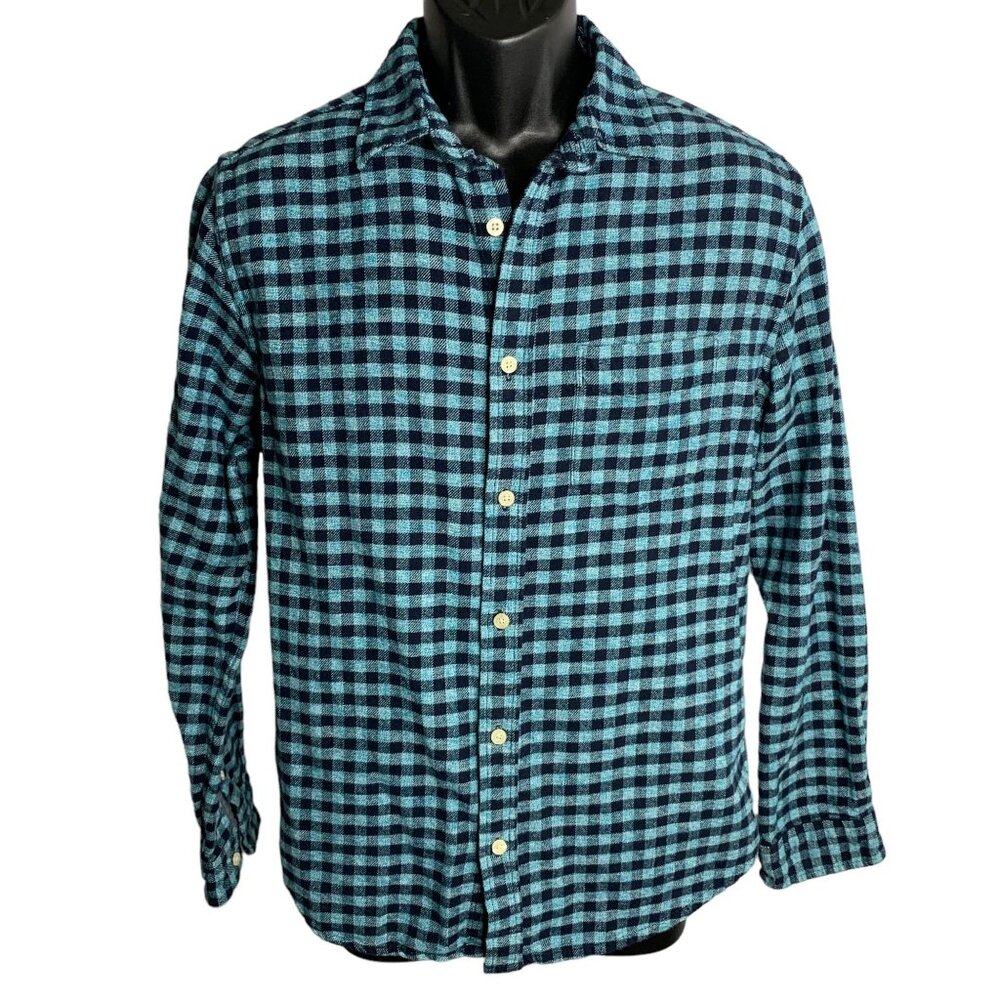 Prince & Fox Button Up Flannel Shirt M Blue Check Plaid Long Sleeves Pocket